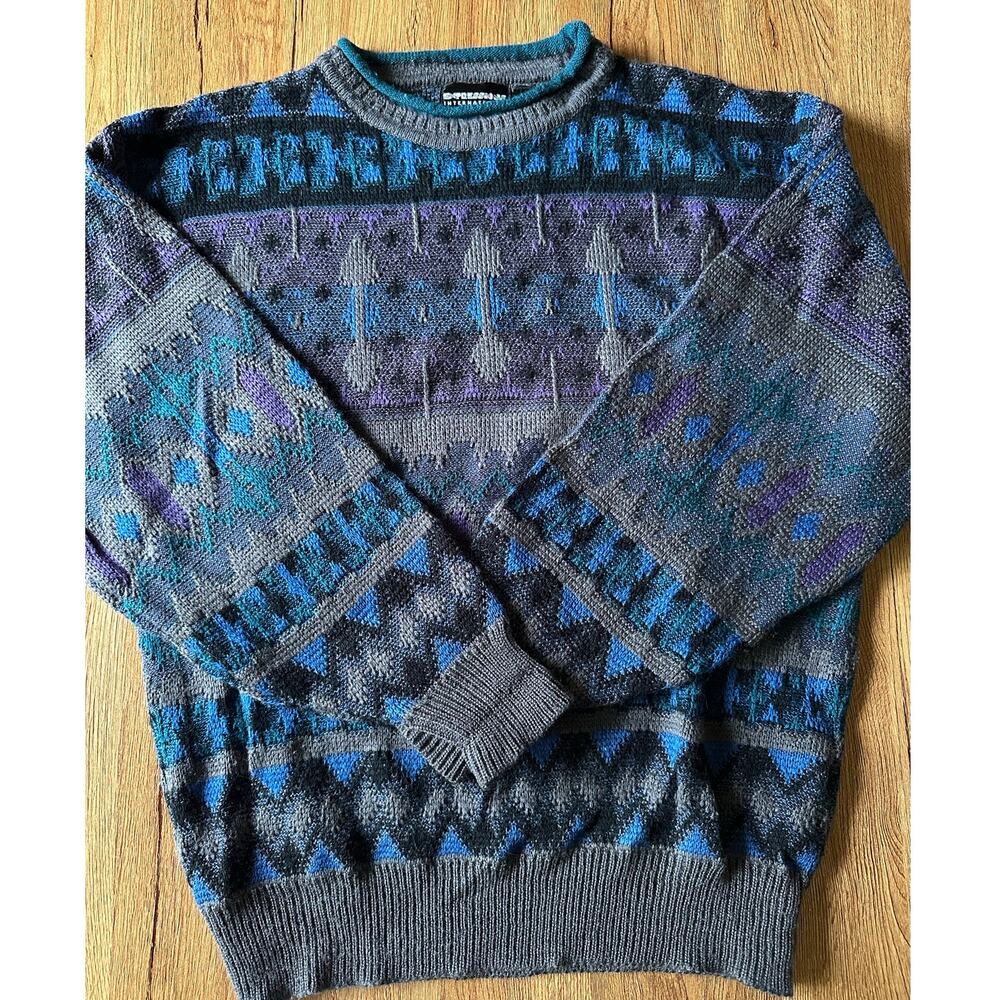 Expressions International Vtg Chunky Multi Patterned Sweater Size Large